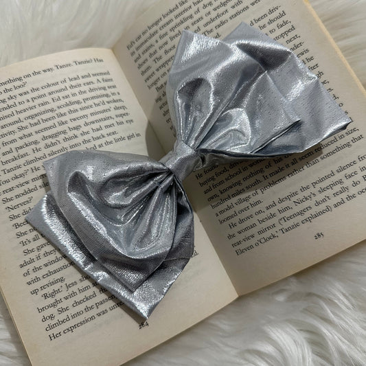 Oversized Silver Luxe Hair Bow